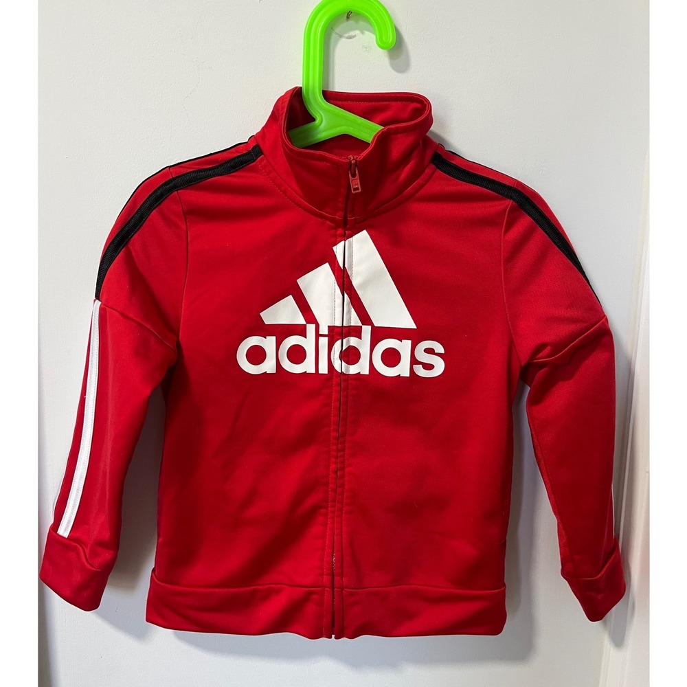 Adidas Kids Red Track Jacket‎ Full Zip Mountain Logo Stripes AG0409 Size 3T